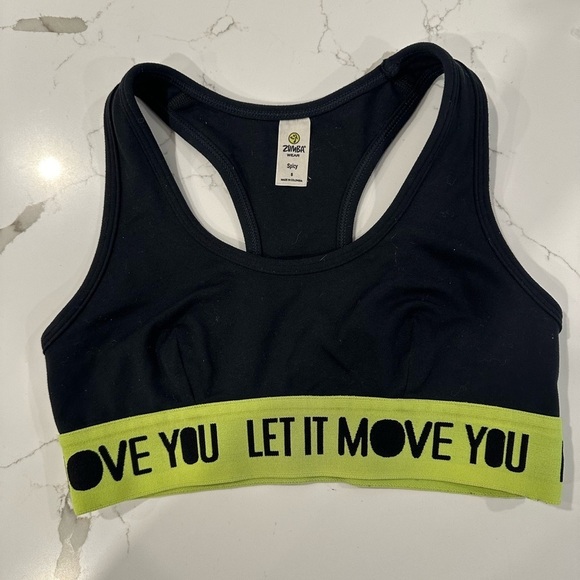 Zumba  let it move you sports bra, black and green SZ S - Picture 2 of 3